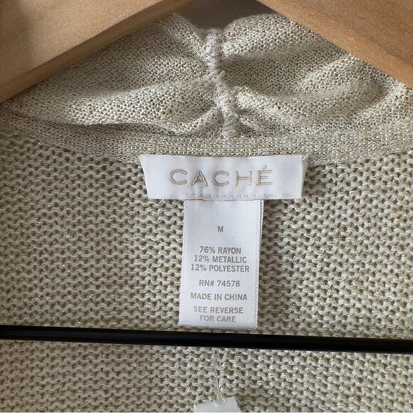 Cache metallic 3/4 sleeve open front cardigan knit sparkly fall winter autumn M - Picture 10 of 12